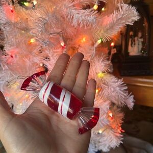❤️Vintage Old Fashion Red Stripe Murano Style Wrapped Candy Ornament